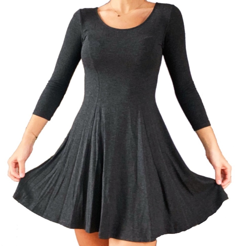 flattering dark grey skater dress